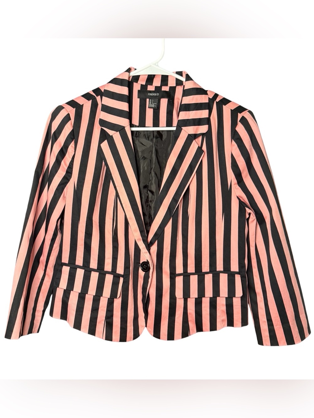 Forever 21 Pink And Black Striped Cropped Blazer